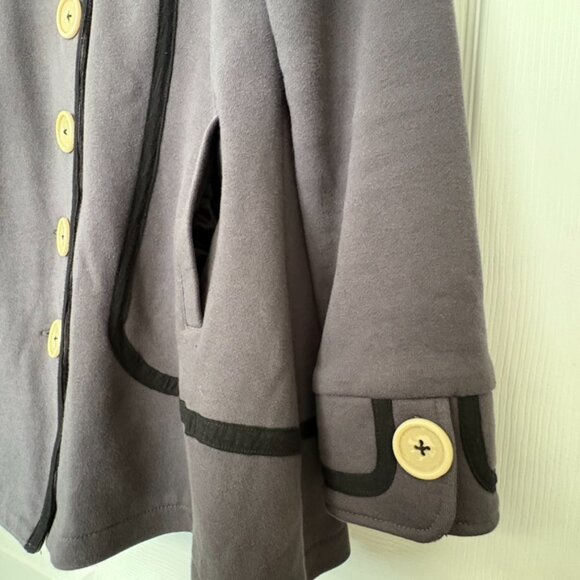 Knitted Dove Retro Button Front Jacket Coat Women’s Size L Gray/Black Trim EUC! - Picture 3 of 12
